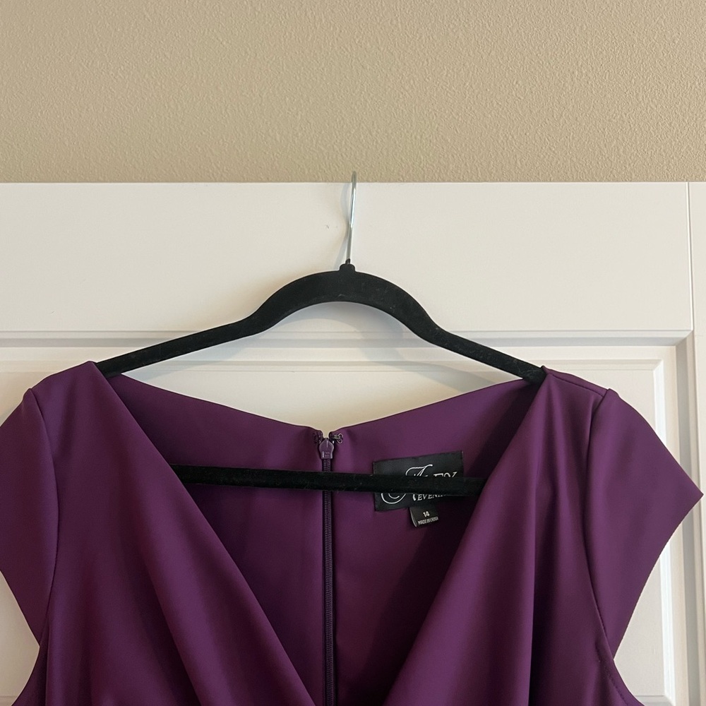Alex Evenings Summer Plum Draped Sheath Special Occasion Long Dress Size 14 - Picture 6 of 10